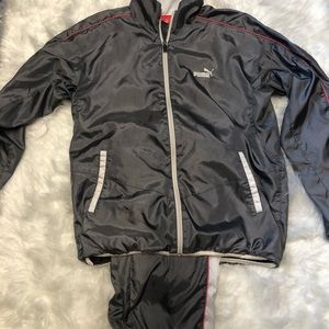 Puma unisex track suit size large grey with orange stripe